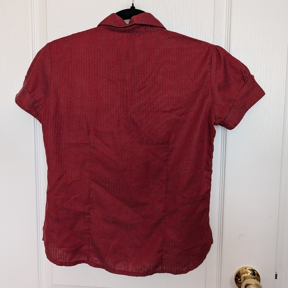 3/$15 Red & Navy striped button down shirt with short sleeves - Picture 8 of 10